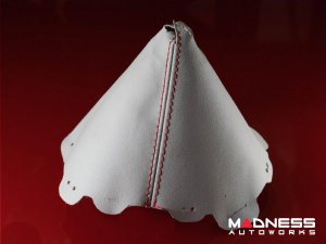 FIAT 124 Spider Gear Shift Boot - Black Italy - White Leather w/ Red Stitching